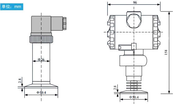 衛生型壓力變送器的外形尺寸 衛生型壓力變送器的外形尺寸